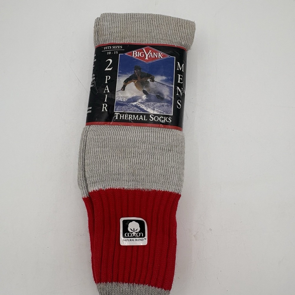 VTG 2001 Big Yank Men's Thermal Socks 2 Pair Sz 10-15 NIP Cotton Blend Red Gray‎